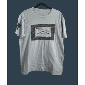Grunt Style Mens Tactical T-Shirt With American Flag Sleeve Graphic Light Gray